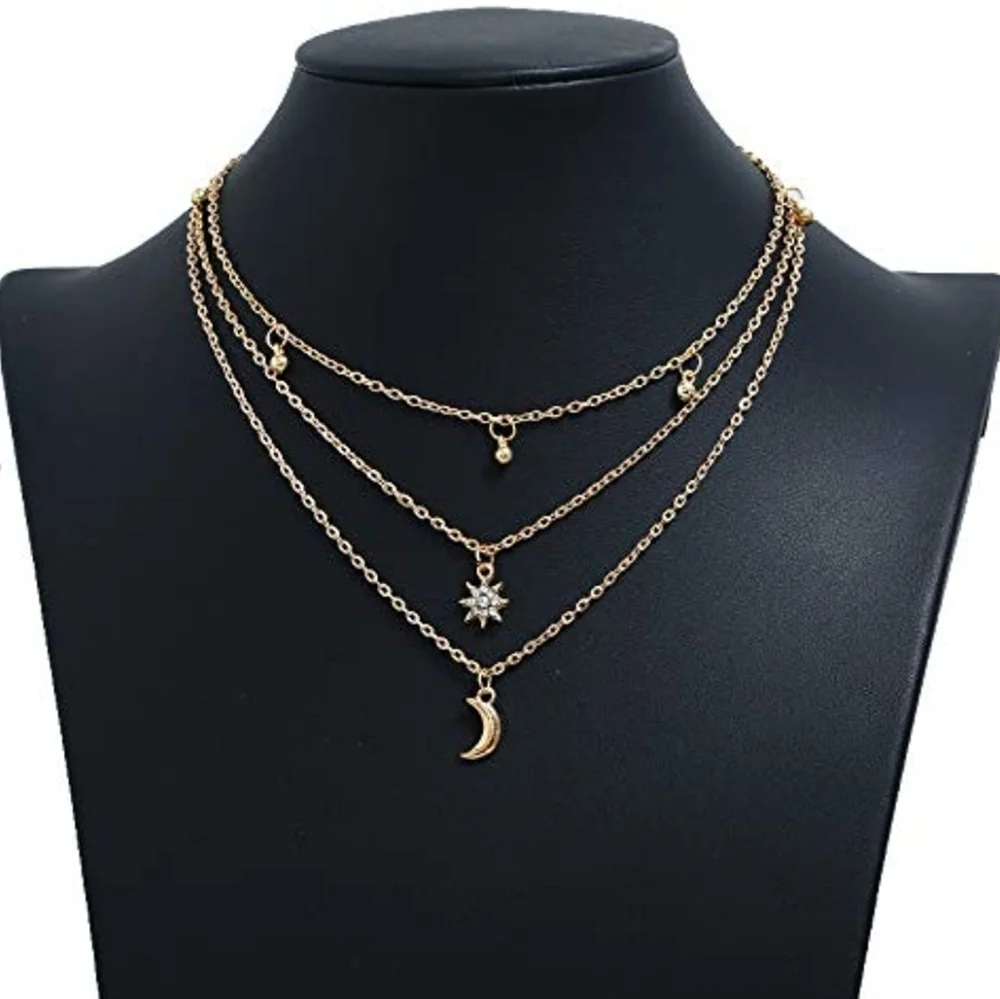 Goldtone Moon Layered Choker Necklace - Picture 6 of 6